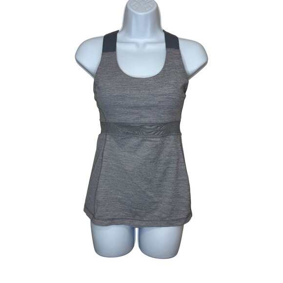 Lululemon Gray Criss Cross Tank Top With Built-In Bra & Mesh Detail Size 6 - Picture 1 of 7